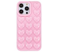DMaos Custodia per iPhone 16 Pro da Donna, Cover Gel 3D Pop Bubble Heart Kawaii, Carino Girly per iPhone 16 Pro 6,3 pollici - Rosa