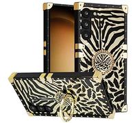 DMaos Custodia per Samsung Galaxy S25 Ultra con anello da donna, oro splendido cavalletto con strass, Premium per S25Ultra da 6,7", zebra