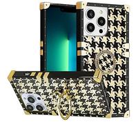 DMaos iPhone 14 Pro Max Hülle mit Ring für Damen, Gold Wunderschöner Strass Bling Diamant Ständer, Premium für iPhone14 Pro Max 6.7'' - Hahnentritt