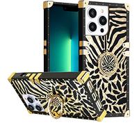 DMaos iPhone 15 Hülle mit Ring für Frauen, Gold Wunderschöner Strass Bling Diamant Ständer, Premium für iPhone15 6.1'' - Zebra