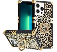 DMaos per iPhone 14 Plus Hülle mit Ring für Damen, Gold Wunderschöner Strass Bling Diamant Ständer, Premium per iPhone14 Plus 6.7'' - Leopard