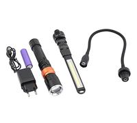 DMAX ULG 103 - Set di torce a LED multifunzione con diversi accessori, collo di cigno, modulo LED CREE XGP e zoom, luce da lavoro COB, 350 lumen, magnetico, ricaricabile tramite USB