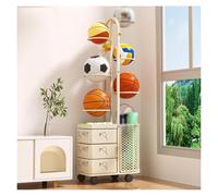 DMBBSAPBSH Carrello Porta Palline Cesto, Porta Palloni, Espositore Verticale da Pavimento con Cestino portaoggetti for Basket, pallavolo e Baseball, con Ruote(White)