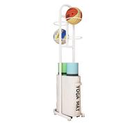 DMBBSAPBSH Carrello Porta Palline Cesto, Porta Palloni, Supporto for Tappetino Yoga in Metallo, con Cestino e Scatola for Palline, Organizer in Piedi(White)