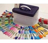 DMC scatola porta oggetti con 50 Matassine Mouliné DMC (10 Sfumate) | Organizer 3 Moduli con Manico per Ricamo