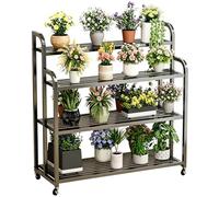 DMCHENGMA Supporto per piante in metallo a 4 livelli, supporto per vasi da fiori con scala per esposizione resistente con ruote, portavasi multiuso - Nero(120x40x120cm)