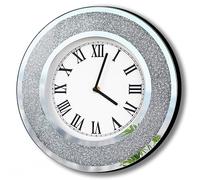 DMDFIRST Bling Silver Round Mirror Clock 12inch. Glam Sparkle Twinkle Shining Mirrored Wall Clock for Wall Decoration Silver Glass Mirror Home Decor. AA Battery is not Included.