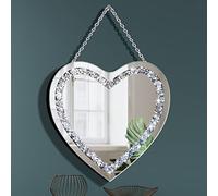 DMDFIRST Crystal Crush - Specchio a forma di cuore in argento con catena in acciaio inox argentato, per decorazione da parete, 30,5 x 30,5 x 1,3 cm, senza cornice