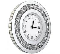 DMDFIRST Grande orologio da parete con specchio rotondo in vetro argentato da 50,8 x 50,8 cm, con cristalli scintillanti e diamanti, per la decorazione della parete, decorazione per la casa Batteria