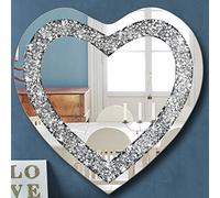 DMDFIRST - Specchio in argento a forma di cuore in cristallo schiacciato per decorazione da parete, 61 x 61 x 2,5 cm, da appendere alla parete, senza cornice, in acrilico, con cristalli acrilici