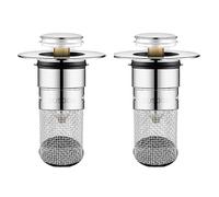DmDoyy 2 Pezzi Tappo Lavandino Bagno Universale Pop Up Con Filtro Antiodore, Tappo Di Scarico in Acciaio Inossidabile Per Lavabo Da 34-40mm, Bidet, Cucina Installazione Rapida E Design Rimovibile