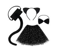 DmDoyy 4 Pezzi Costume Gatto Bambina, Gatto Cosplay Set, Costume Giochi Gatto Peluche Artiglio Guanti Gattino Orecchie Coda E Fiocco Per Dress Up Carino Costume Party Decoration Set