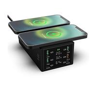 DMETE Caricatore Wireless Multi USB da 150 W Stazione di Ricarica a 4 Porte Organizer QC 3.0 Dock Rapida for Cellulare, Tablet e Altro Caricabatterie Sicuro(Noir)