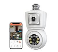 DMETE Telecamera 4K 8MP E27 Lampadina Doppia lente Doppio schermo Monitoraggio automatico bidirezionale Visione notturna a colori di sicurezza esterna Installazione semplice(8MP Add 128G Card)