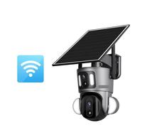 DMETE Telecamera di collegamento sicurezza solare a doppio schermo 4G esterna 2K HD PTZ Rilevazione PIR doppia CCTV con tracciamento automatico umano Installazione semplice(4MP WiFi No Card)
