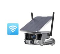 DMETE Telecamera di sicurezza solare 4K 180° con angolo visione ultra ampio 4G esterno Zoom 4X CCTV rilevamento umano PIR a doppia lente Installazione semplice(4K WIFI NO SD Card)