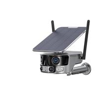 DMETE Telecamera di sicurezza solare 4K 180° con angolo visione ultra ampio 4G esterno Zoom 4X CCTV rilevamento umano PIR a doppia lente Installazione semplice(4K 4G Add 128GB)