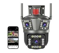 DMETE Telecamera IP da 12MP PTZ 8K con doppio schermo for esterni Protezione a tre schermi Rilevazione di movimento Telecamere sorveglianza CCTV for Installazione semplice(Camera Add 32G)