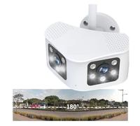 DMETE Telecamera IP fissa con rilevamento del movimento CCTV da esterno 4K 8MP angolo di visione ultra ampio 180° panoramico a doppia lente Installazione semplice(8MP Add 32G Card)