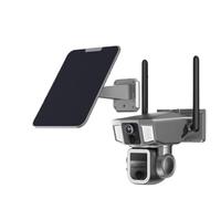 DMETE Telecamera solare a doppio schermo 2 in 1 4G e esterna da 4MP a tre lenti Rilevamento PIR Zoom 10X Monitoraggio automatico CCTV Installazione semplice(Wifi No Card)