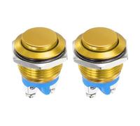 DMiotech Interruttore A Pulsante 19mm / 3/4" IP66 1NO 0-250V 5A Interruttore A Pulsante Momentaneo Con Luce Di Avvio Autoresettante Lega Di Alluminio Testa Alta Dorata 2 Pz