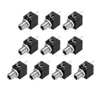 DMiotech Presa Jack Femmina 3.5mm Mono TS 3 Pin 10 Pezzi PJ-301M Nero | Verticale, Terminale in Rame Stagnato con Dado Esagonale e Albero Esteso, per Cuffie Audio
