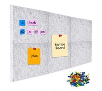 DMJJSD Bacheca in feltro da 6 pezzi, spessore 12 mm, autoadesiva, con 60 pin, 30 x 30 cm, pannelli in feltro fai da te, grandi lastre di sughero per casa, ufficio, aula, decorazione da parete, grigio