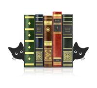 DMJJSD Fermalibri in metallo, 2 pezzi, fermalibri con gatto sguardo, 18 x 15 x 8 cm, colore nero, per la casa, l'ufficio, la scuola, gli amanti dei gatti