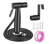 DMJJSD® Set per bidet doccetta per WC in acciaio inox con tubo e supporto da 40 pollici, pressione regolabile, set spray per WC (nero)