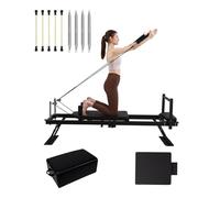 DMJLI-T Macchina per Riformatore per Pilates, Riformatore Pieghevole per Pilates con Jump Board per Resistenza Corporea, Stretching, Equilibrio, Allenamento,Black-10box