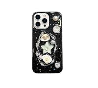 DMJSWY Custodia per iPhone 16 Pro Max, in TPU nera con protezione per fotocamera, glitter ed elementi marini (perle, conchiglie, stelle), antiurto