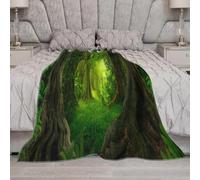 DMKZDSNH Coperta in flanella con design forestale, scena naturale verde (80 x 150 cm)