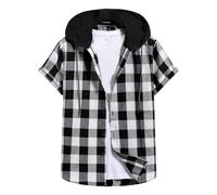 Dmmtot Camicia da uomo a quadri a maniche corte con cappuccio e bottoni frontali top basic leggera estiva camicie casual per sport all'aperto camicie abbottonate slim fit camicetta da palestra felpa