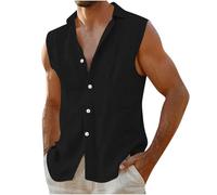 Dmmtot Canottiere estive da uomo in lino senza maniche con bottoni camicia casual canotte in lino guayabera cubano top basic maglietta leggera per vacanze camicia all'aperto taglia S-XXL, Nero , XXL