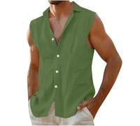 Dmmtot Canottiere estive da uomo in lino senza maniche con bottoni camicia casual canotte in lino guayabera cubano top basic maglietta leggera per vacanze camicia all'aperto taglia S-XXL, Verde