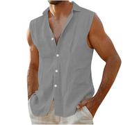 Dmmtot Canottiere estive da uomo in lino senza maniche con bottoni camicia casual canotte in lino guayabera cubano top basic maglietta leggera per vacanze camicia all'aperto taglia S-XXL, grigio, L