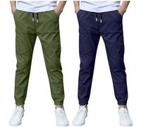 Dmmtot Confezione da 2 pantaloni in lino estivi classici alla moda pantaloni chino con coulisse, pantaloni sportivi leggeri, casual, tinta unita, uniforme scolastica, età 3-13 anni, #01 blu, 9-10 Anni