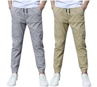Dmmtot Confezione da 2 pantaloni in lino estivi classici alla moda pantaloni chino con coulisse, pantaloni sportivi leggeri, casual, tinta unita, uniforme scolastica, età 3-13 anni, #01multicolore, 9