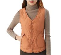 Dmmtot Gilet imbottito da donna Piumini senza maniche Cappotti Comfort Giacche a tinta unita Bottoni Giacche frontali V Meck Giacche di cotone eleganti Gilet di valore Cappotti Comfort Cappotti