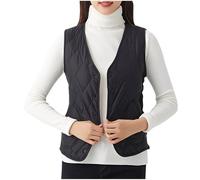 Dmmtot Gilet imbottito da donna Piumini senza maniche Cappotti Comfort Giacche a tinta unita Bottoni Giacche frontali V Meck Giacche di cotone eleganti Gilet di valore Cappotti Comfort Cappotti
