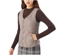 Dmmtot Gilet imbottito da donna Piumini senza maniche Cappotti Comfort Giacche a tinta unita Bottoni Giacche frontali V Meck Giacche di cotone eleganti Gilet di valore Cappotti Comfort Cappotti