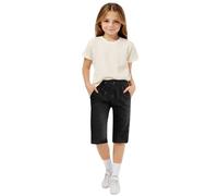 Dmmtot Pantaloni corti estivi da ragazza, casual, in cotone e lino, affusolati, a vita alta, con coulisse, lunghezza al ginocchio, con tasche, per vacanze, viaggi, uso quotidiano, sportivi, età 4-14