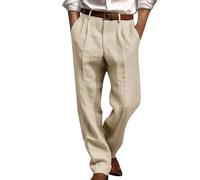 Dmmtot Pantaloni lunghi da uomo in lino, eleganti, da lavoro, formali, da ufficio, estivi, a gamba dritta, comodi, vestibilità larga, leggeri, traspiranti, taglia S-3XL, cachi, L