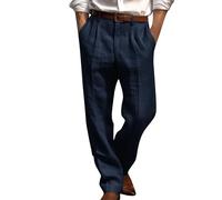 Dmmtot Pantaloni lunghi da uomo in lino, eleganti, da lavoro, formali, da ufficio, estivi, a gamba dritta, comodi, vestibilità larga, leggeri, traspiranti, taglia S-3XL, Marina Militare, M