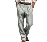 Dmmtot Pantaloni lunghi da uomo in lino, eleganti, da lavoro, formali, da ufficio, estivi, a gamba dritta, comodi, vestibilità larga, leggeri, traspiranti, taglia S-3XL, grigio, S