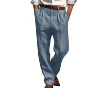 Dmmtot Pantaloni lunghi da uomo in lino, eleganti, da lavoro, formali, da ufficio, estivi, a gamba dritta, comodi, vestibilità larga, leggeri, traspiranti, taglia S-3XL, Azzurro, M