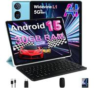 DMOAO Tablet 10 Pollici Android 15 con 30 GB RAM + 2TB ROM Espansione, FHD Tablet con Tastiera e Mouse, 5G Wi-Fi, GPS, Widevine L1, Octa-Core, USB-C, BT 5.0, 6000 mAh, 8MP+5MP, Gemini AI, Blu