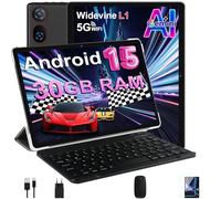 DMOAO Tablet 10 Pollici Android 15 con 30 GB RAM + 2TB ROM Espansione, FHD Tablet con Tastiera e Mouse, 5G Wi-Fi, GPS, Widevine L1, Octa-Core, USB-C, BT 5.0, 6000 mAh, 8MP+5MP, Gemini AI, Nero