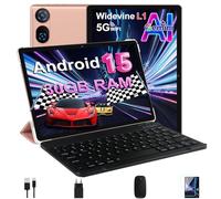 DMOAO Tablet 10 Pollici Android 15 con 30 GB RAM + 2TB ROM Espansione, FHD Tablet con Tastiera e Mouse, 5G Wi-Fi, GPS, Widevine L1, Octa-Core, USB-C, BT 5.0, 6000 mAh, 8MP+5MP, Gemini AI, Oro