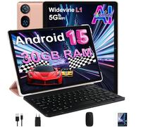 DMOAO Tablet 10 Pollici Android 15 con 30 GB RAM + 2TB ROM Espansione, FHD Tablet con Tastiera e Mouse, 5G Wi-Fi, GPS, Widevine L1, Octa-Core, USB-C, BT 5.0, 6000 mAh, 8MP+5MP, Gemini AI, Oro